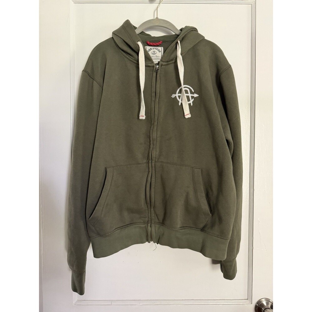Iron & Resin Freedom Riders Full Zip Hoodie Olive Green Large Embroidered Logo